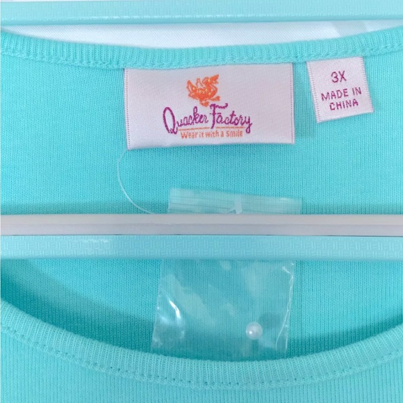 Quacker Factory Womens Top Plus Size 3X Blue Beaded Embellished 3/4 Sleeve - Picture 3 of 6